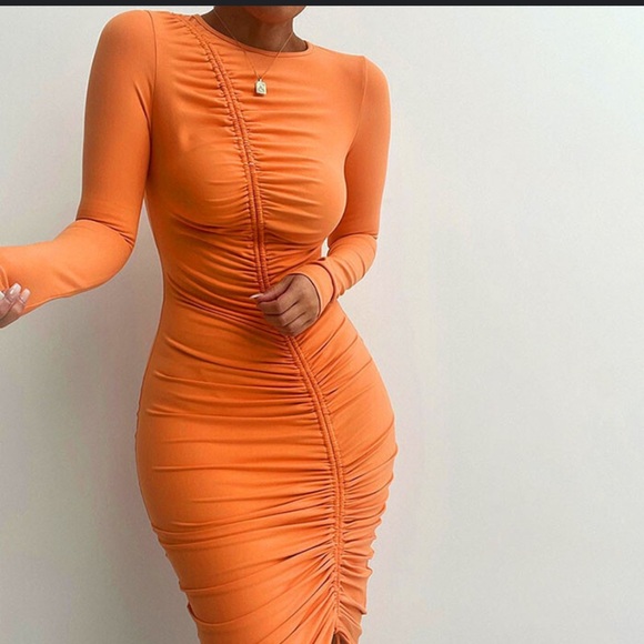 JLUXLABEL Dresses & Skirts - JLUXLABEL Orange Ruched Midi Dress